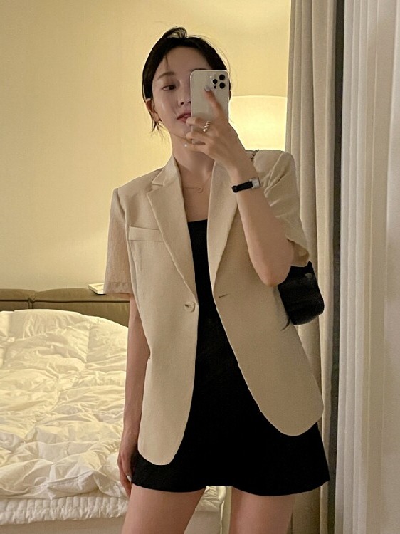 Korean Daily Lifestyle - Jaqueta Feminina de Manga Curta Estilo